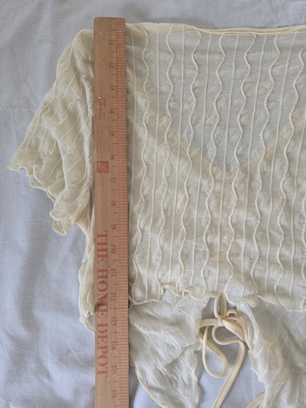 Sheer Ruched Drawstring Crop Top - Pale Yellow - Picture 7 of 7